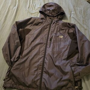New Balance L gray/black hooded full zip lined windbreaker